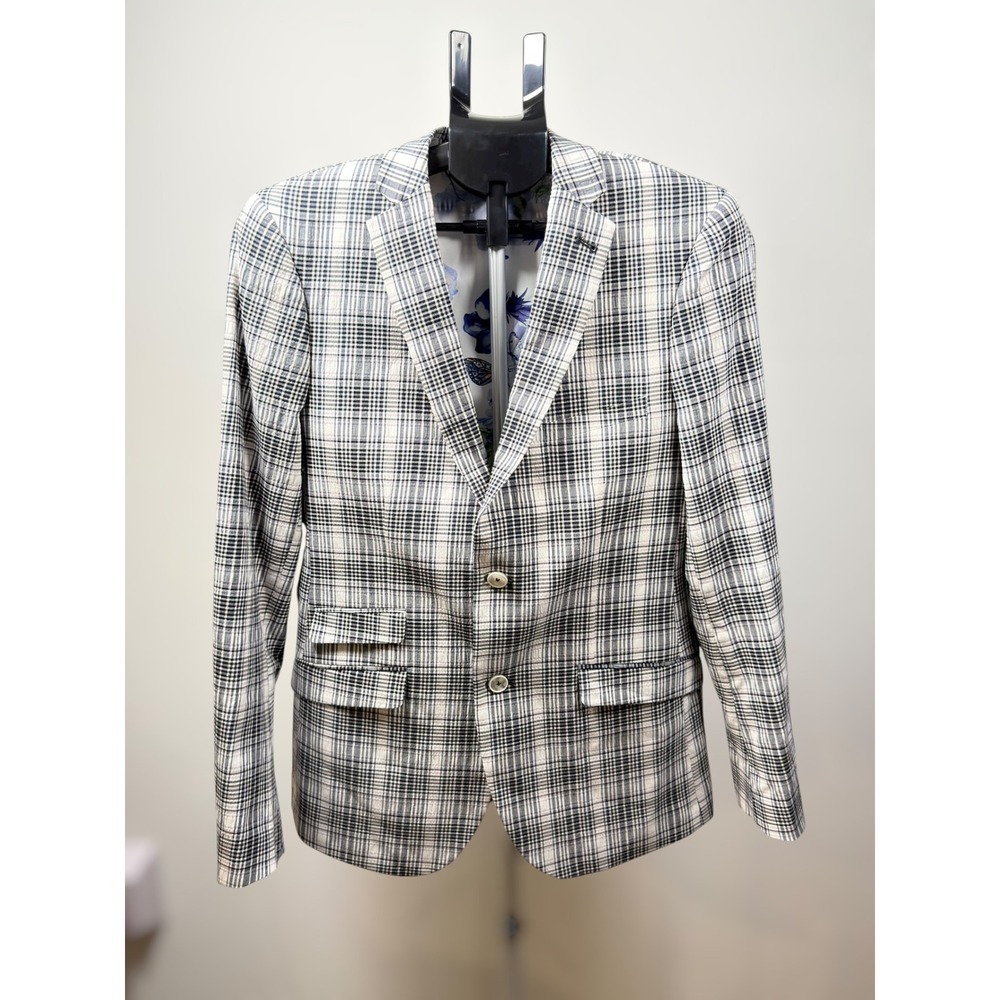 Paisley & Gray Mens Plaid‎ Blazer White Black Blue Butterfly Floral Lining 38R